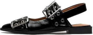 Women's Wide Welt Ballet Buckle Flats Comfortable Slingback Ballerina Squared Block Heel Sheos