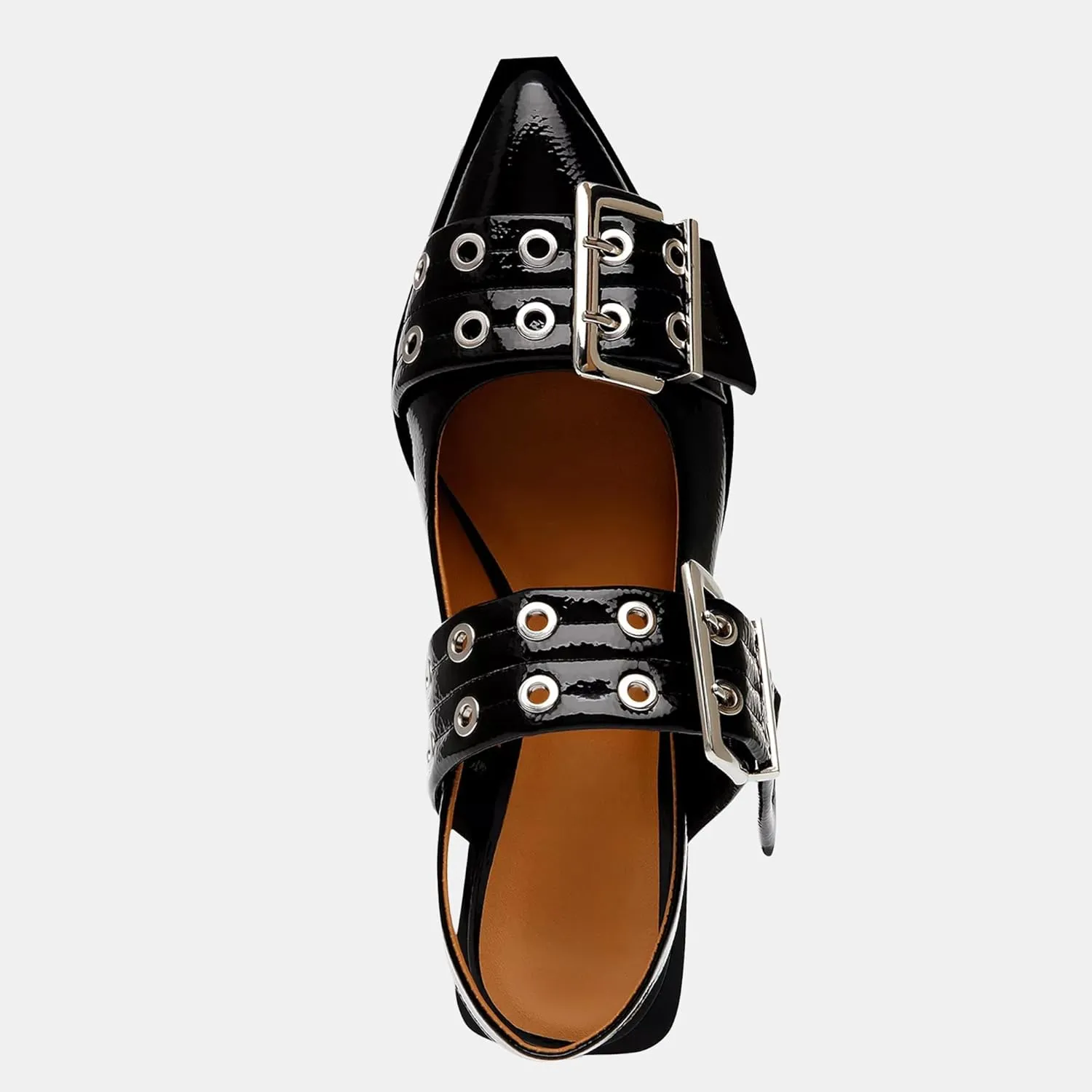 Women's Wide Welt Ballet Buckle Flats Comfortable Slingback Ballerina Squared Block Heel Sheos