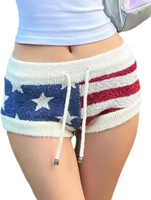 Women’s Y2K Striped Knit Shorts High Waisted Short Lounge Summer Elastic Rainbow Color Block Sweater Shorts