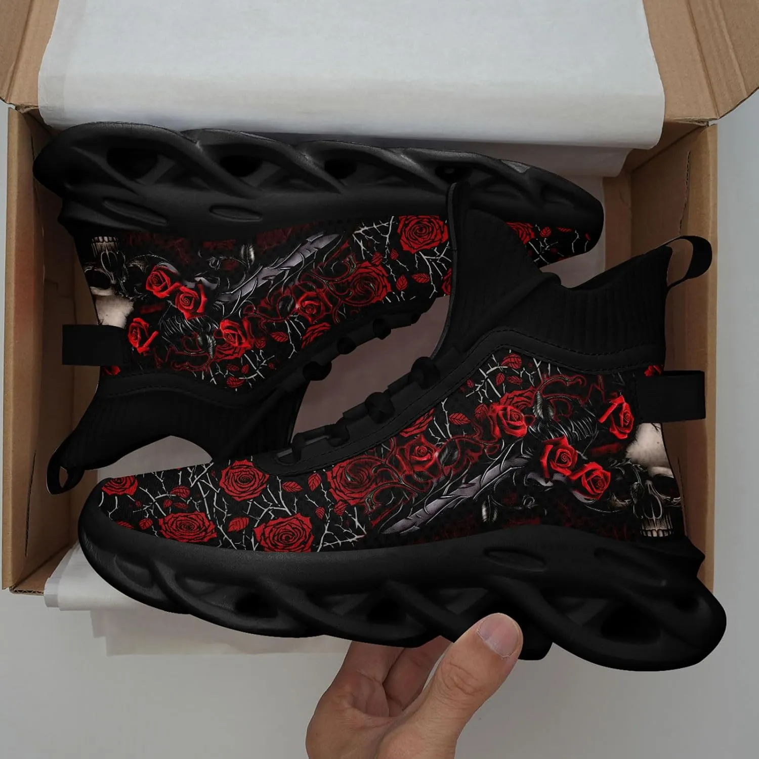 Womens/Mens Athletic High-Top Fashion Sneakers Gothic Style Lace Up Cushion Socks Sneakers Sport Gym Lightweight Tennis Shoes