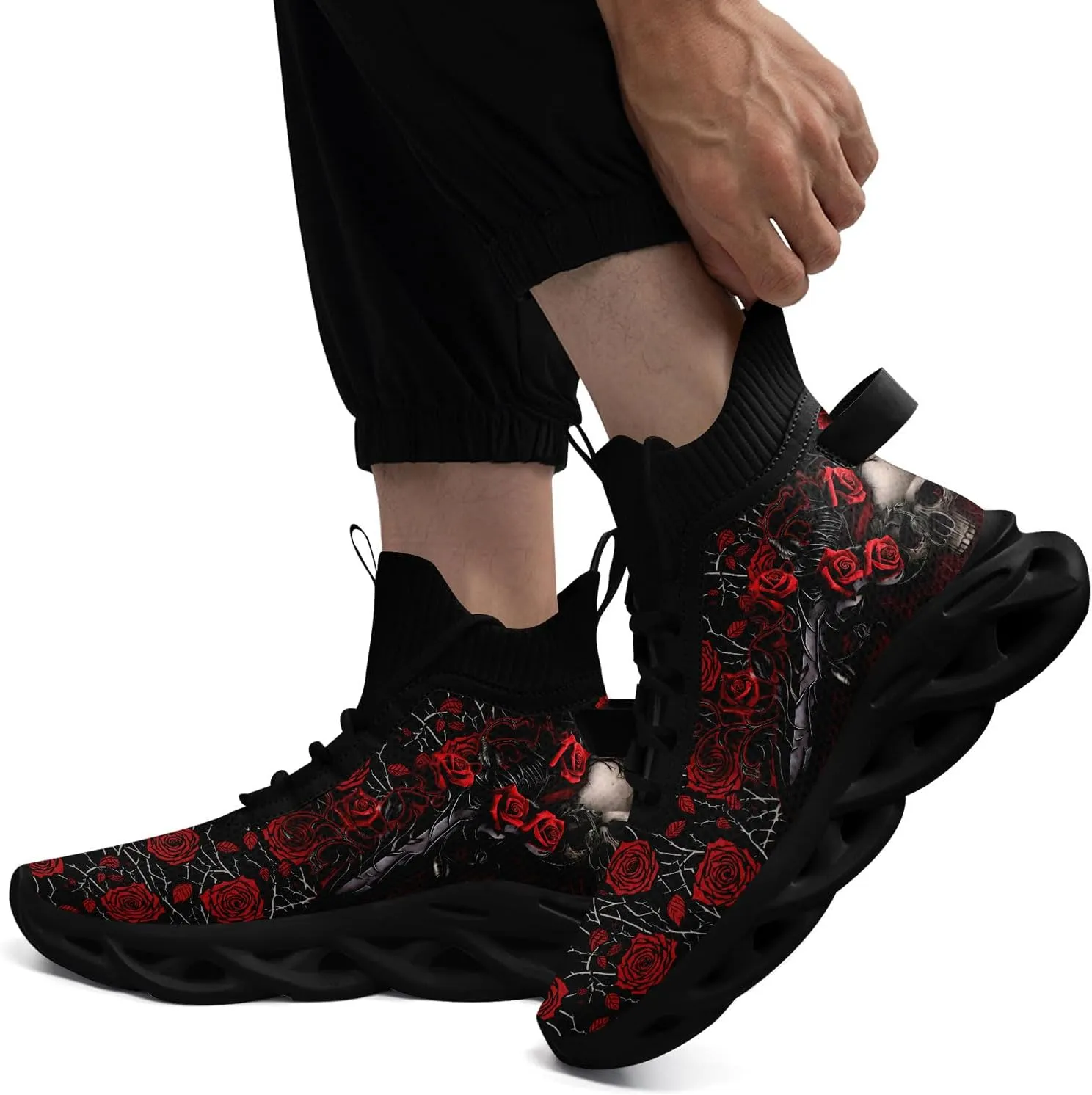 Womens/Mens Athletic High-Top Fashion Sneakers Gothic Style Lace Up Cushion Socks Sneakers Sport Gym Lightweight Tennis Shoes