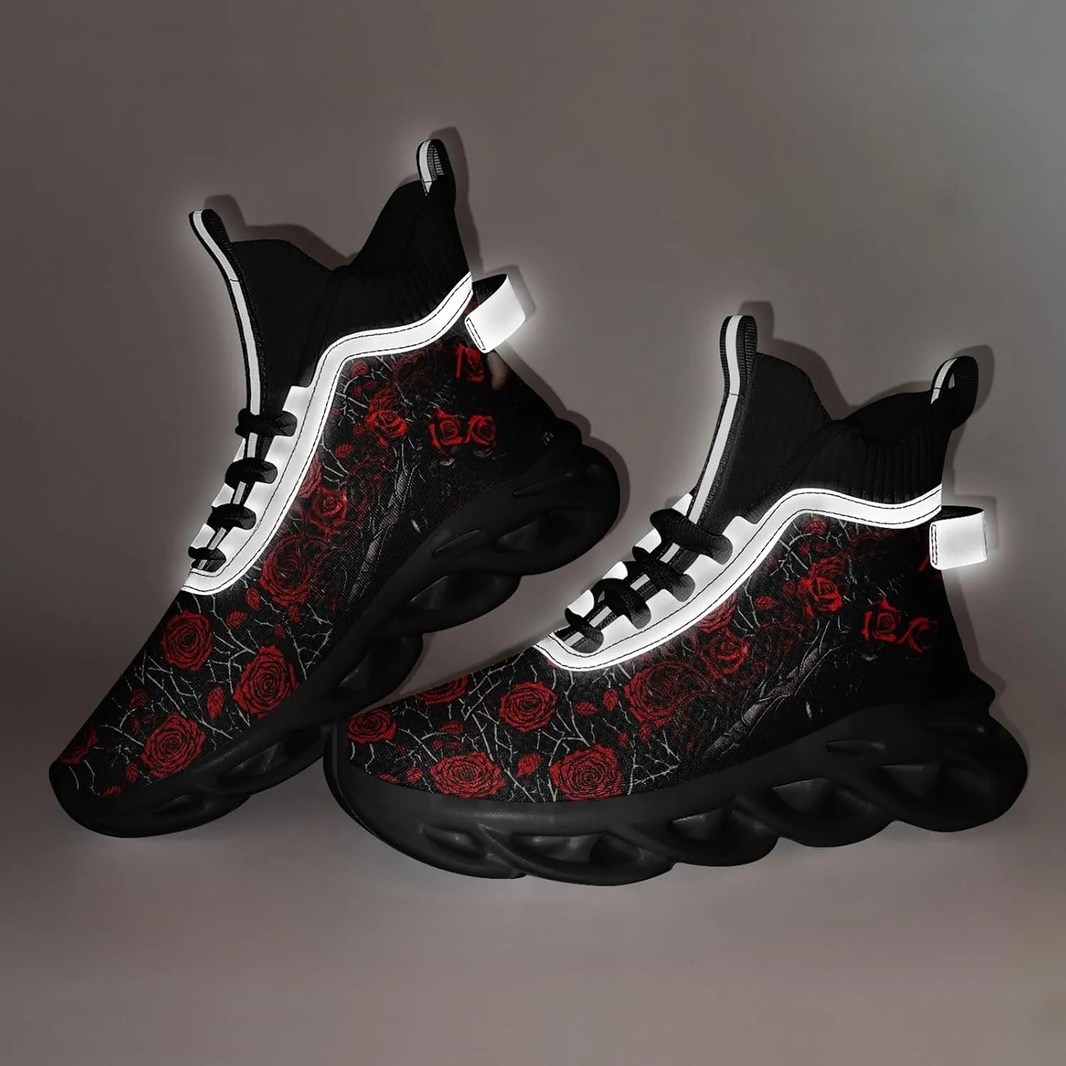 Womens/Mens Athletic High-Top Fashion Sneakers Gothic Style Lace Up Cushion Socks Sneakers Sport Gym Lightweight Tennis Shoes