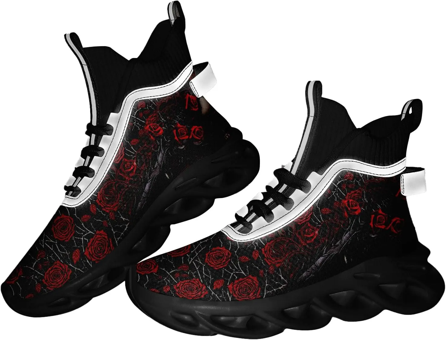 Womens/Mens Athletic High-Top Fashion Sneakers Gothic Style Lace Up Cushion Socks Sneakers Sport Gym Lightweight Tennis Shoes