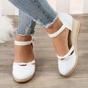 Womenyiaor Sandals for Women Dressy Summer, Women's Ankle Strap Closed Toe Espadrille Wedge Sandals Dressy Platform Wedge Sandals Casual Shoes (d-White, 7)