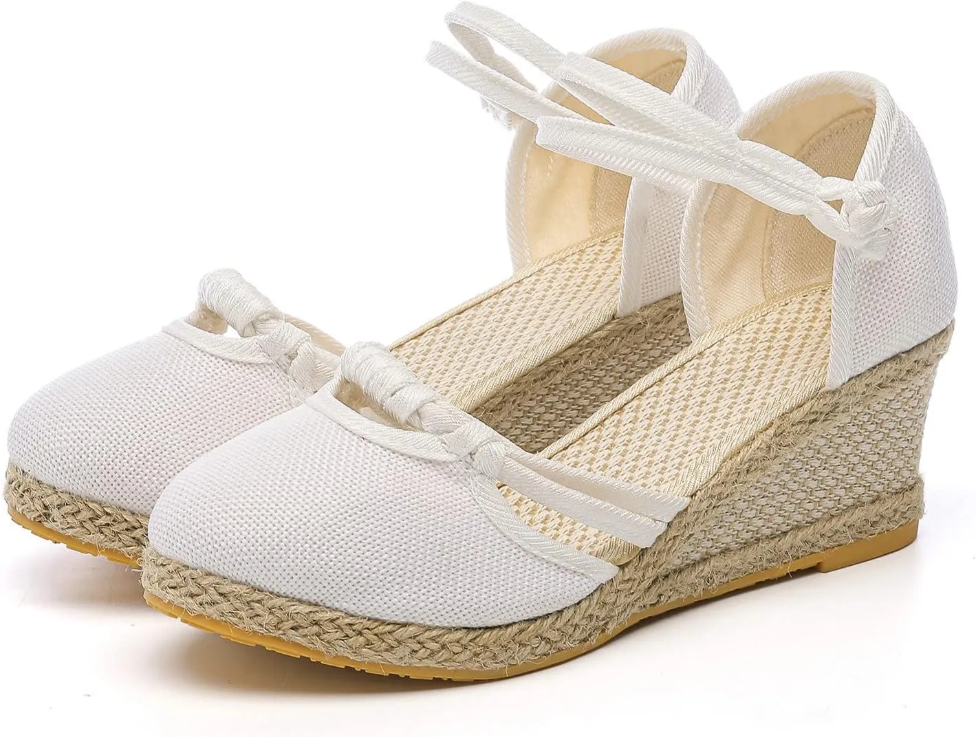 Womenyiaor Sandals for Women Dressy Summer, Women's Ankle Strap Closed Toe Espadrille Wedge Sandals Dressy Platform Wedge Sandals Casual Shoes (d-White, 7)