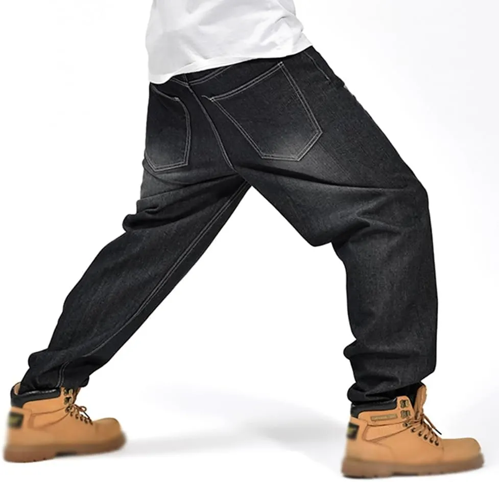 XYGJZ Mens Baggy Hip Hop Jeans Vintage Straight Leg Denim Pants Dance Skateboard Pants