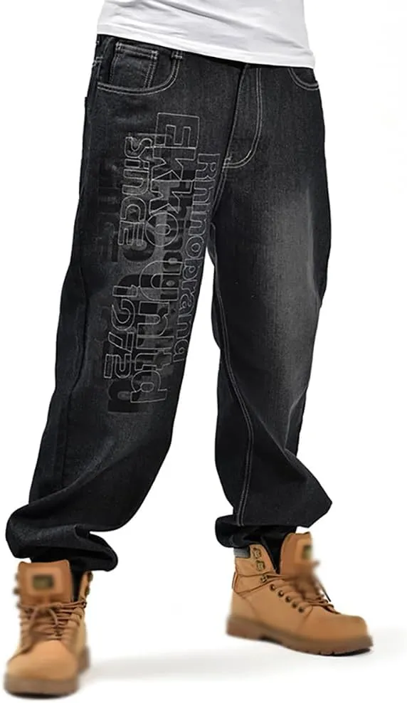 XYGJZ Mens Baggy Hip Hop Jeans Vintage Straight Leg Denim Pants Dance Skateboard Pants