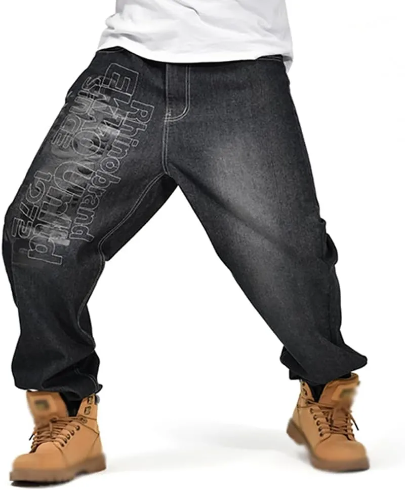 XYGJZ Mens Baggy Hip Hop Jeans Vintage Straight Leg Denim Pants Dance Skateboard Pants