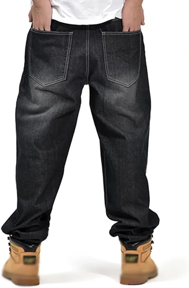 XYGJZ Mens Baggy Hip Hop Jeans Vintage Straight Leg Denim Pants Dance Skateboard Pants
