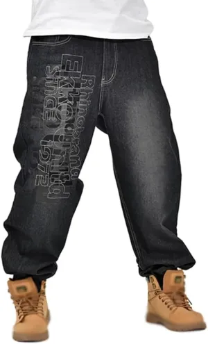 XYGJZ Mens Baggy Hip Hop Jeans Vintage Straight Leg Denim Pants Dance Skateboard Pants