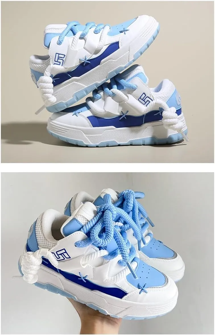 Y2K Walking Cute Sneakers for Women Thick Sole Walking Shoes Flat Platform Chunky Kawaii Style