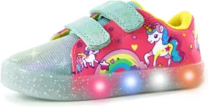 YESKIS Boys Girls Light Up Sneakers LED Flashing Canvas Shoes Vivaki Cartoon Barefoot Walking Tennis Shoes for Toddler Little Kid