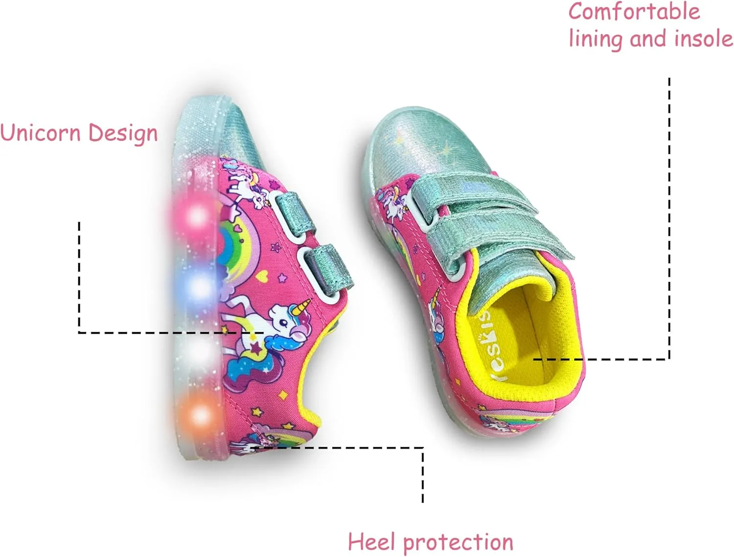 YESKIS Boys Girls Light Up Sneakers LED Flashing Canvas Shoes Vivaki Cartoon Barefoot Walking Tennis Shoes for Toddler Little Kid