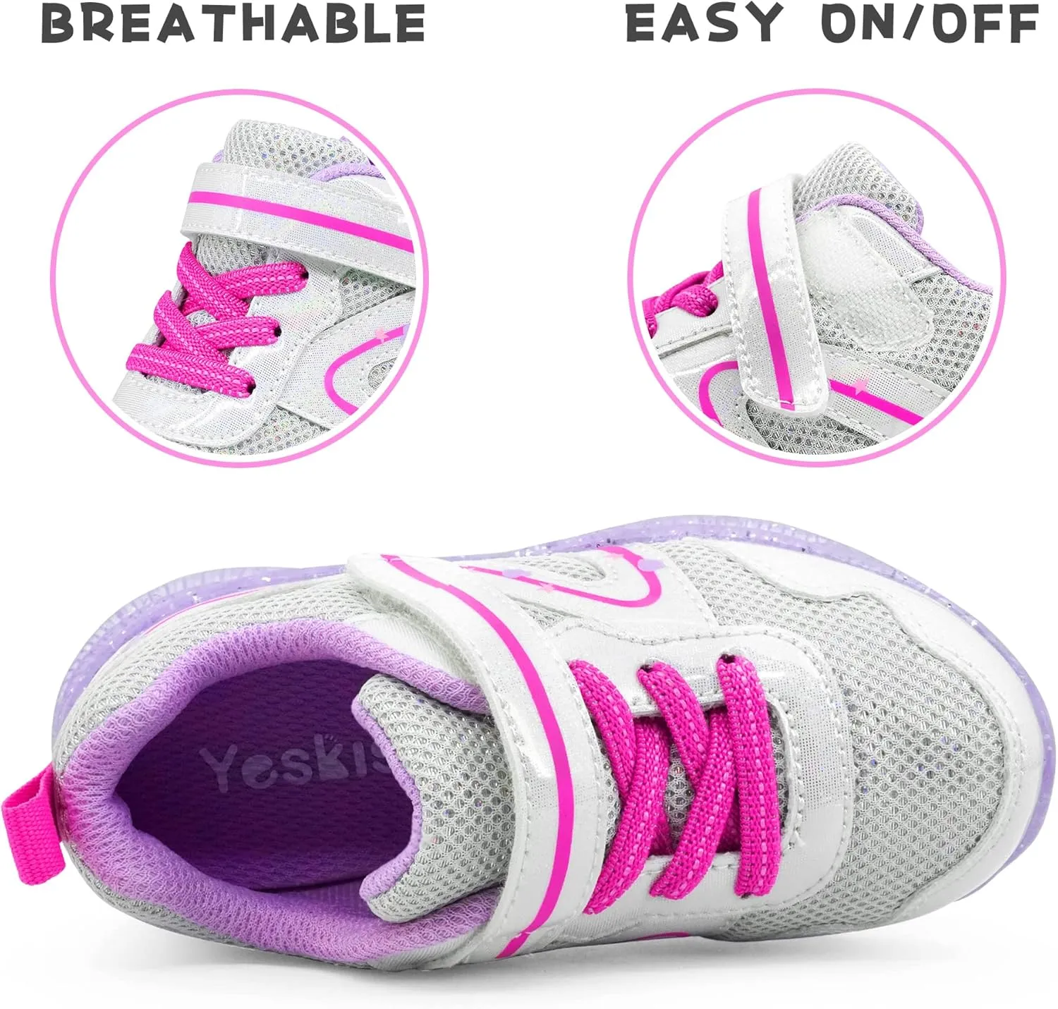 YESKIS Toddler Boys Girls Light Up Shoes LED Flashing Lightweight Mesh Breathable Adorable Running Sneakers for Toddler and Little Kid