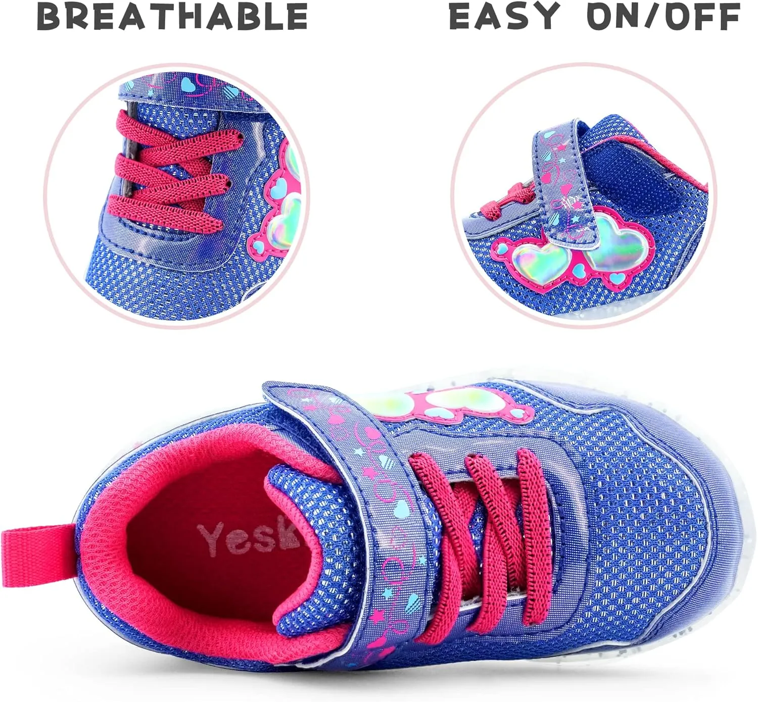 YESKIS Toddler Boys Girls Light Up Shoes LED Flashing Lightweight Mesh Breathable Adorable Running Sneakers for Toddler and Little Kid