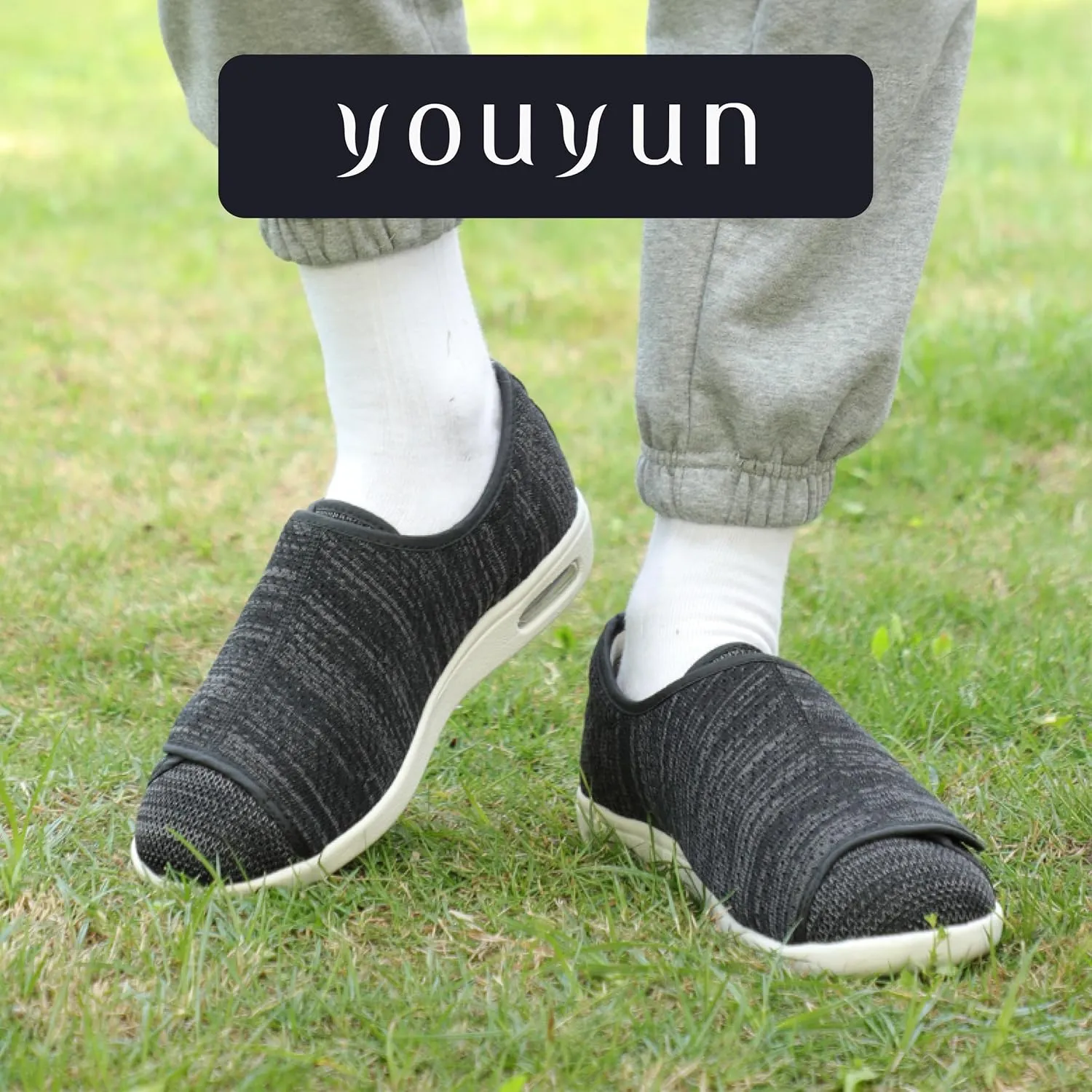 youyun Diabetic Shoes for Elderly Wide for Women Walking Shoes Adjustable Closure Breathable Lightweight Width X-Wide Non Slip Air Cushion Sneakers for Swollen Feet Edema