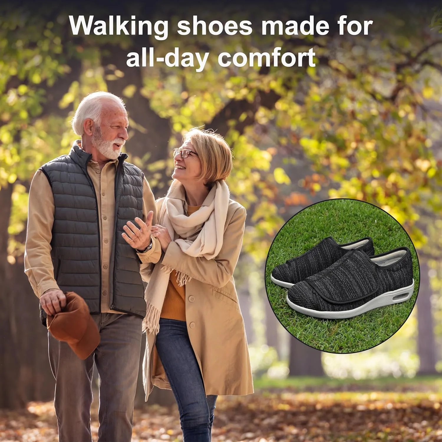 youyun Diabetic Shoes for Elderly Wide for Women Walking Shoes Adjustable Closure Breathable Lightweight Width X-Wide Non Slip Air Cushion Sneakers for Swollen Feet Edema