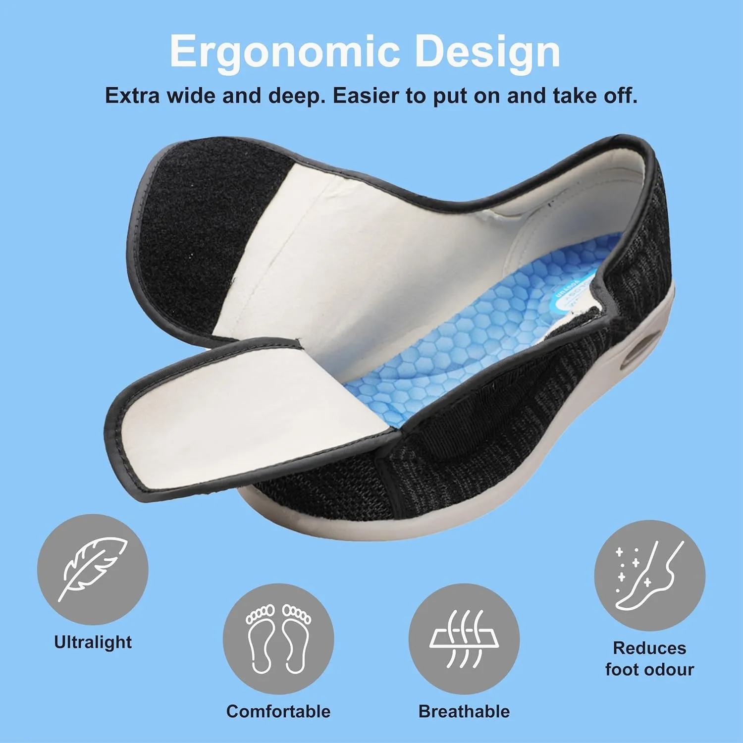 youyun Diabetic Shoes for Elderly Wide for Women Walking Shoes Adjustable Closure Breathable Lightweight Width X-Wide Non Slip Air Cushion Sneakers for Swollen Feet Edema