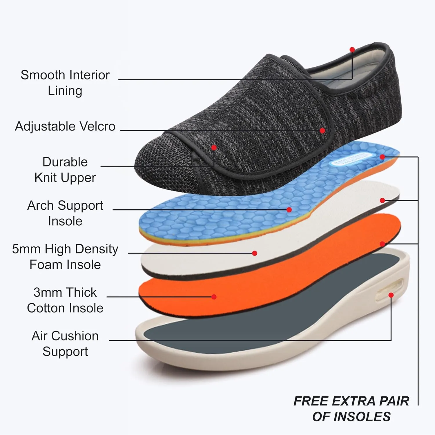 youyun Diabetic Shoes for Elderly Wide for Women Walking Shoes Adjustable Closure Breathable Lightweight Width X-Wide Non Slip Air Cushion Sneakers for Swollen Feet Edema