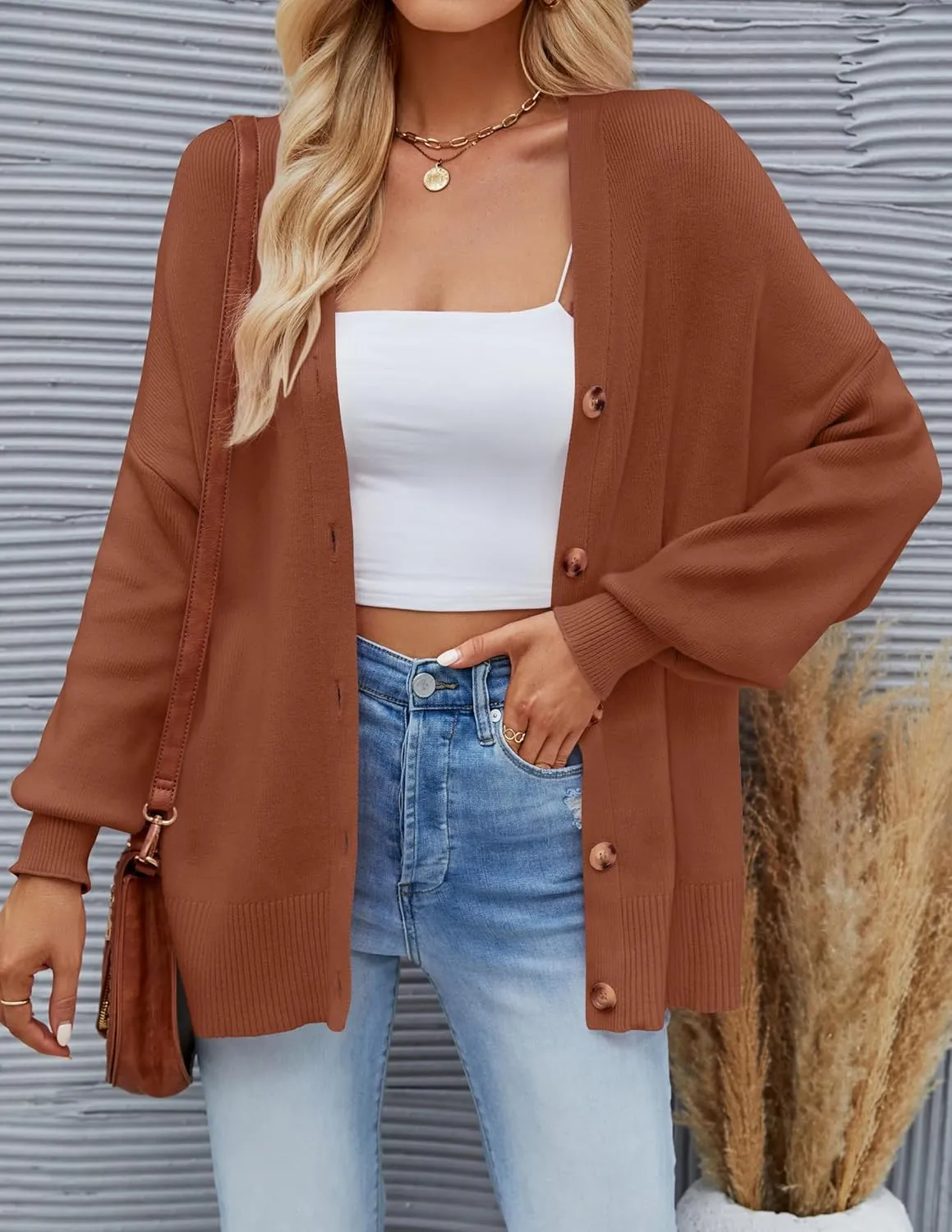 ZESICA Women's Casual Long Sleeve Cardigan V Neck Button Down Open Front Knit Loose Oversized Sweater Coat