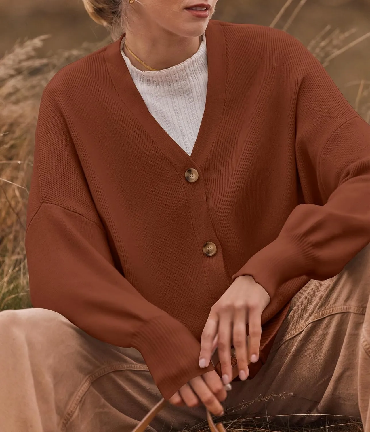 ZESICA Women's Casual Long Sleeve Cardigan V Neck Button Down Open Front Knit Loose Oversized Sweater Coat