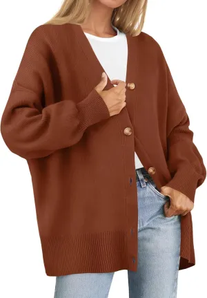 ZESICA Women's Casual Long Sleeve Cardigan V Neck Button Down Open Front Knit Loose Oversized Sweater Coat