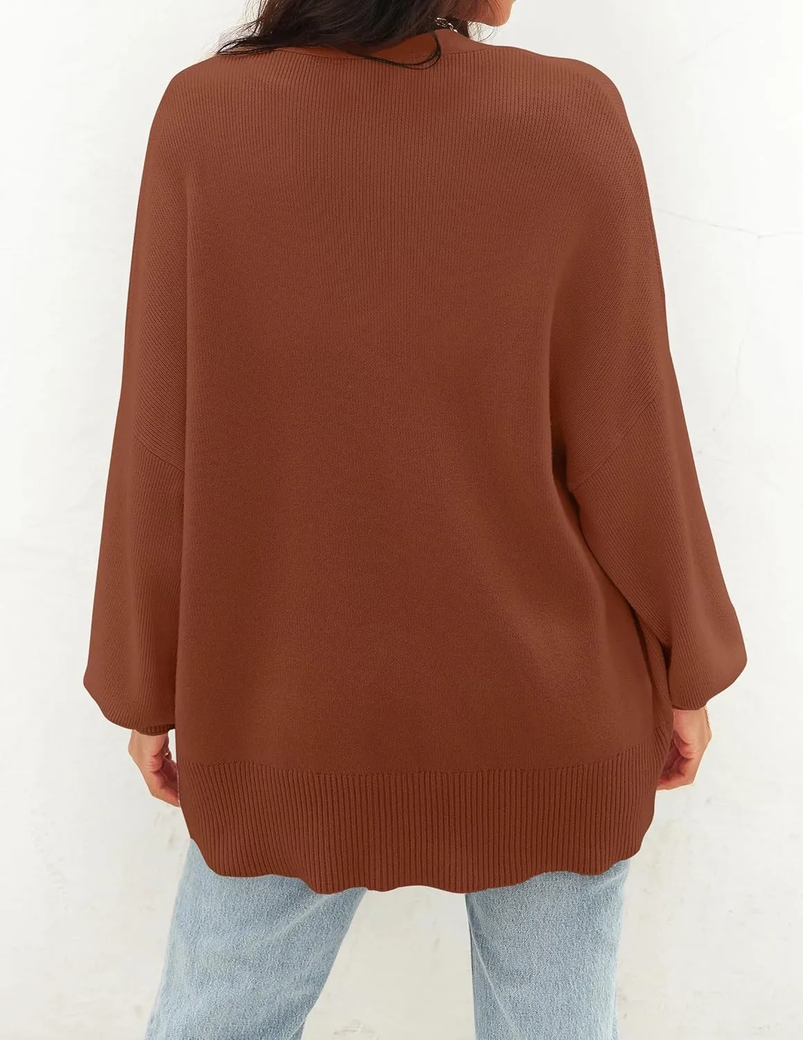 ZESICA Women's Casual Long Sleeve Cardigan V Neck Button Down Open Front Knit Loose Oversized Sweater Coat