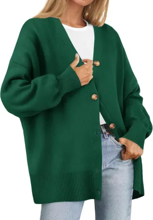 ZESICA Women's Casual Long Sleeve Cardigan V Neck Button Down Open Front Knit Loose Oversized Sweater Coat