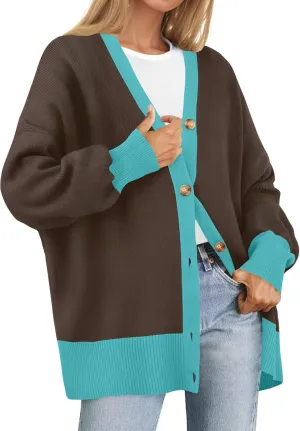 ZESICA Women's Casual Long Sleeve Cardigan V Neck Button Down Open Front Knit Loose Oversized Sweater Coat