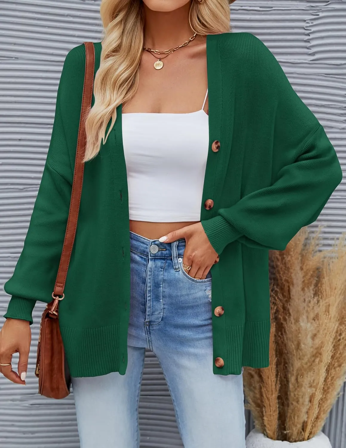 ZESICA Women's Casual Long Sleeve Cardigan V Neck Button Down Open Front Knit Loose Oversized Sweater Coat