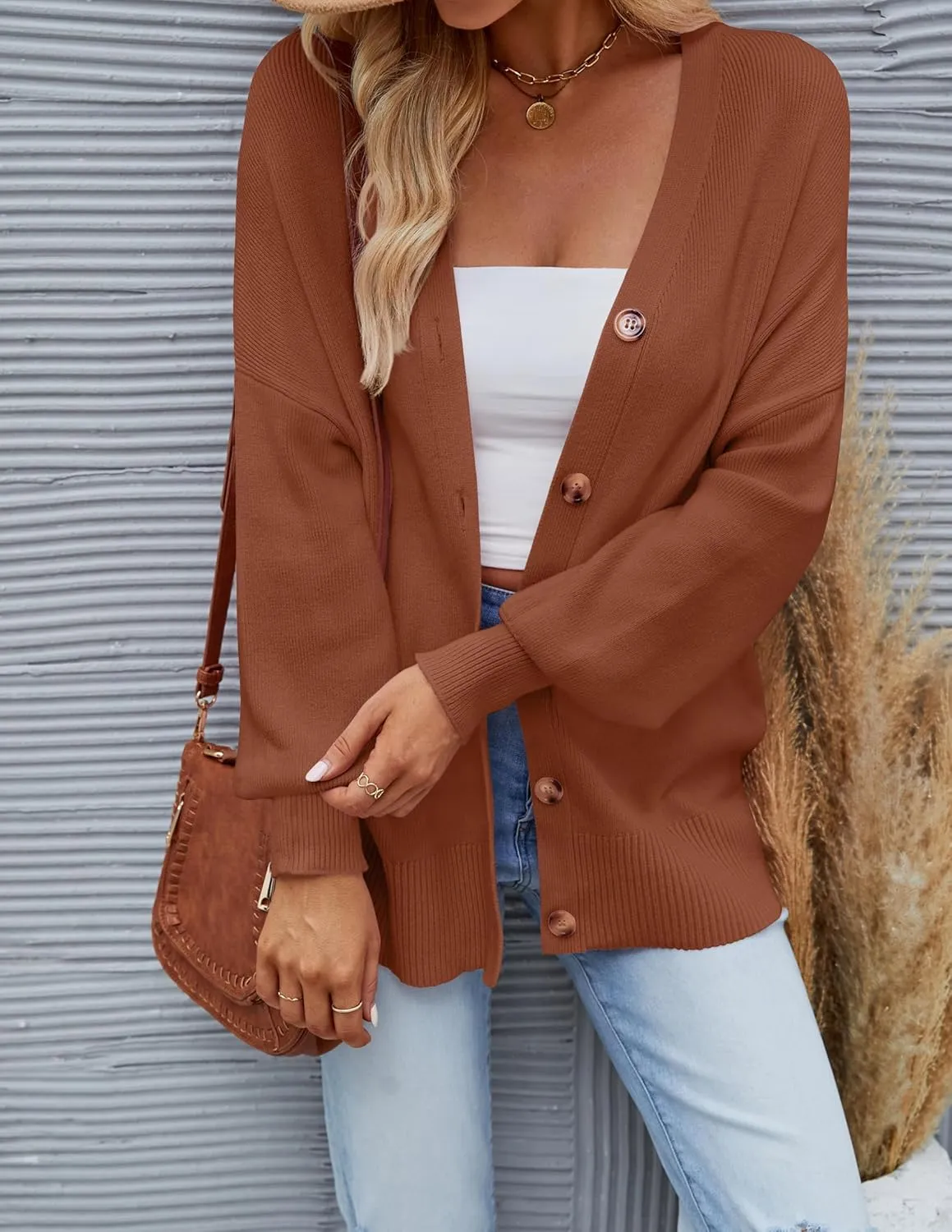 ZESICA Women's Casual Long Sleeve Cardigan V Neck Button Down Open Front Knit Loose Oversized Sweater Coat