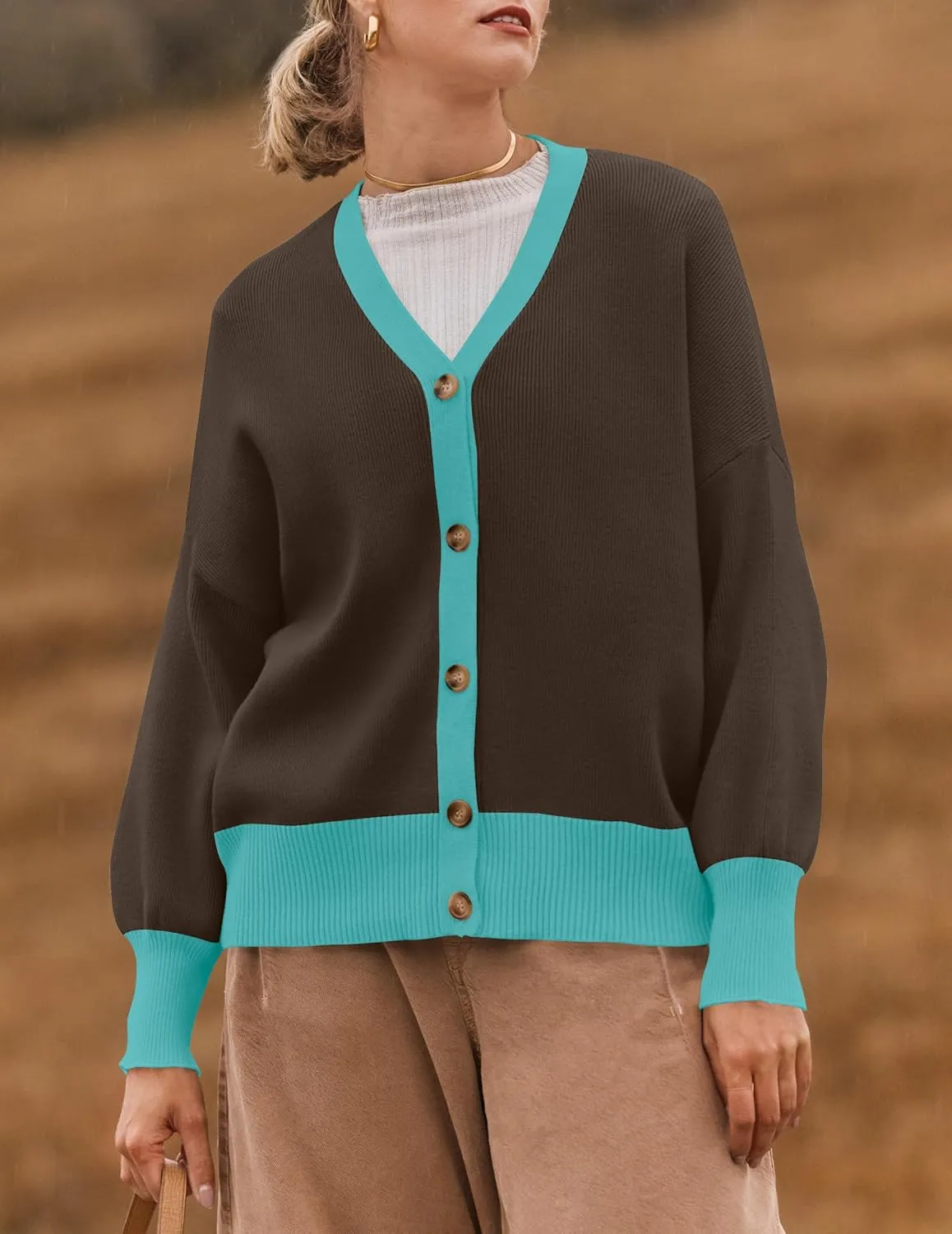 ZESICA Women's Casual Long Sleeve Cardigan V Neck Button Down Open Front Knit Loose Oversized Sweater Coat