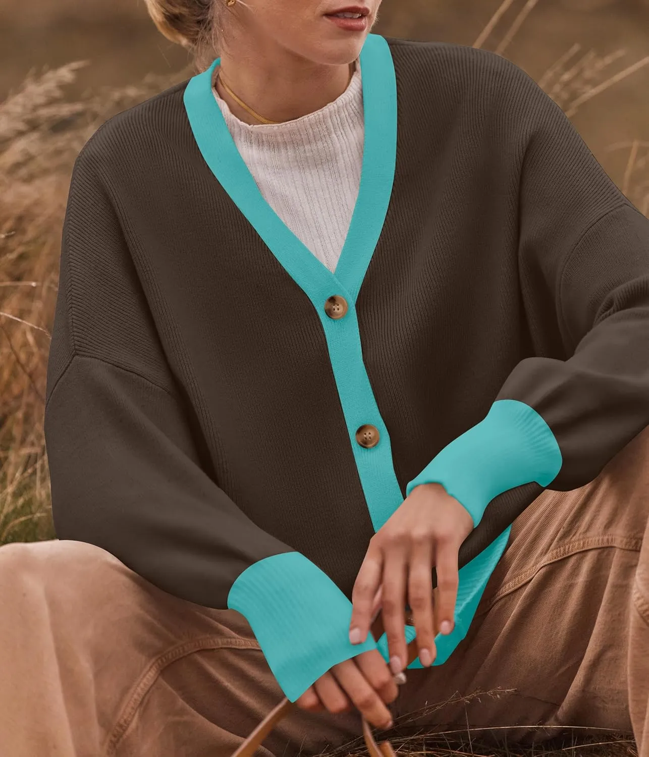 ZESICA Women's Casual Long Sleeve Cardigan V Neck Button Down Open Front Knit Loose Oversized Sweater Coat