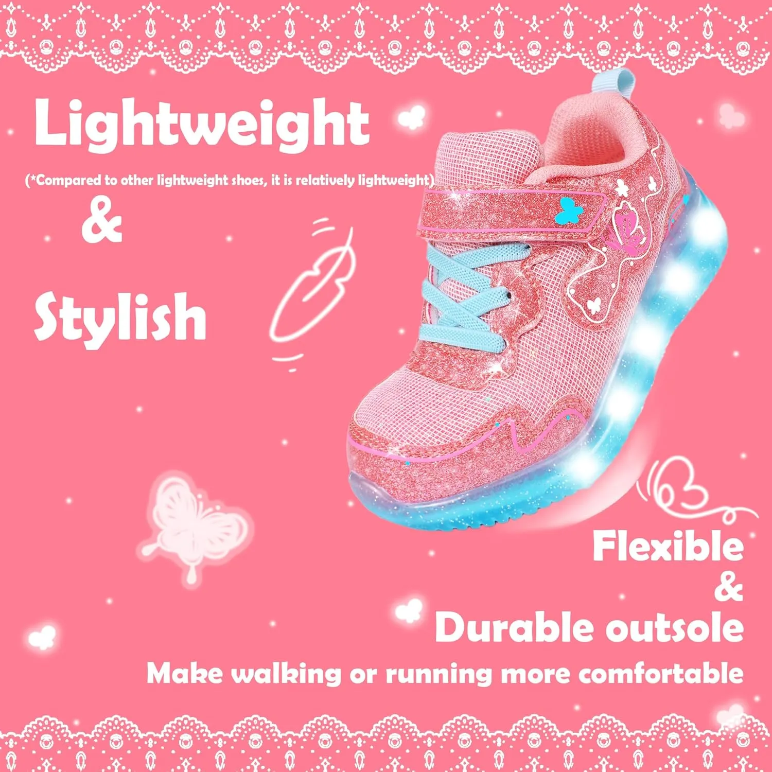 ZKA Toddler Light Up Shoes for Girls Boys Size 5 to Size 13 Sparkle Walking Running Tennis Casual Fashion Sport