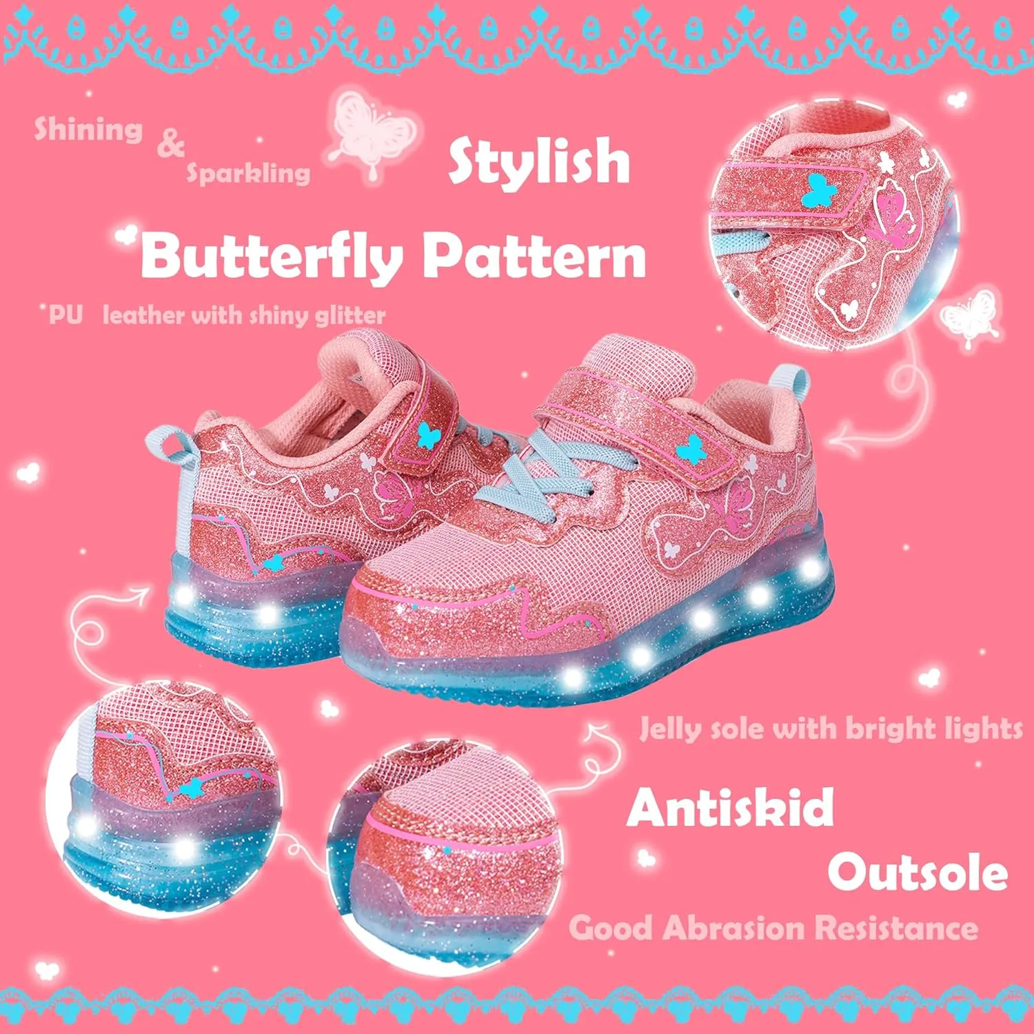 ZKA Toddler Light Up Shoes for Girls Boys Size 5 to Size 13 Sparkle Walking Running Tennis Casual Fashion Sport