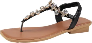 ZSpzx Women's Boho Rhinestones Flat Sandals,Clip Square Toe Glitter Sparkly Elastic Strappy Dressy Sandal Ladies Comfortable Slingback Sexy Cute Shoes for Wedding Bridal Evening Cocktail